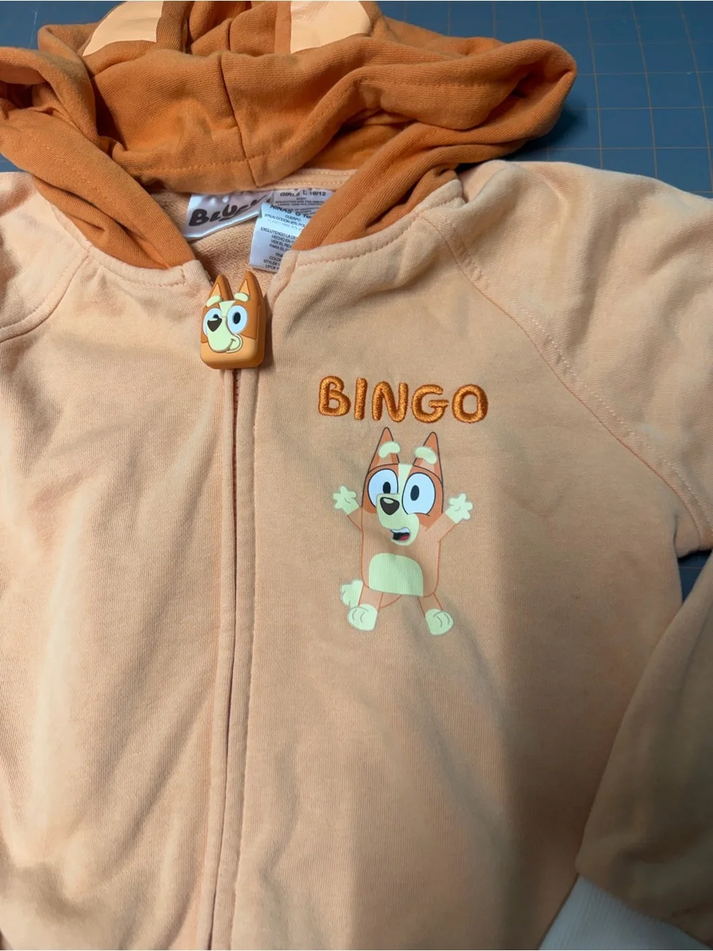 Bingo Kids Peach Hoodie Jacket with Character Hood girl L 10/12